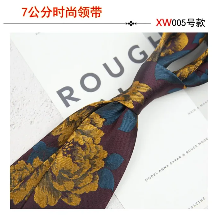2024 New Korean 7cm Luxury Casual Neckties For Men Navy Brown Green Striped Neck Ties Formal Dress Suit Cravat Flower Red Tie - Image 18