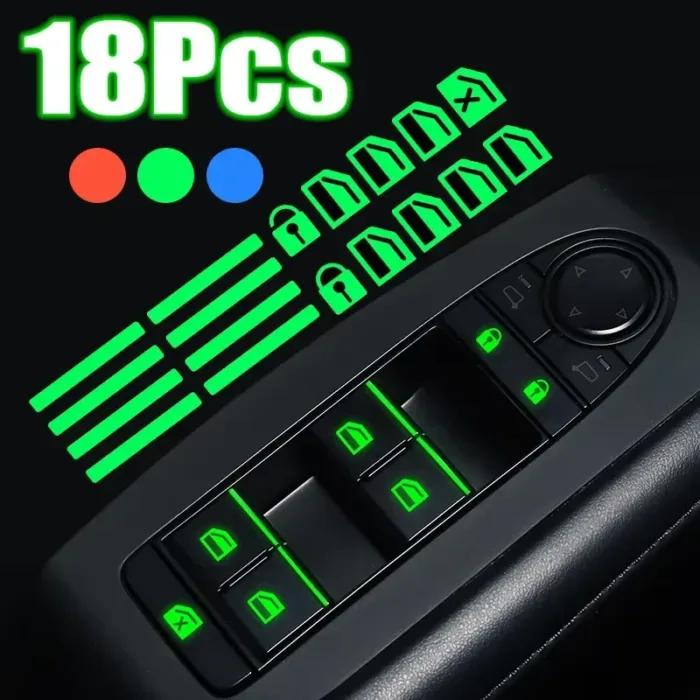 18Pcs/set Car Luminous Door Window Lift Button Stickers Car Windows Control Panel Decals Car Interior Sticker Auto Accessories - Image 1