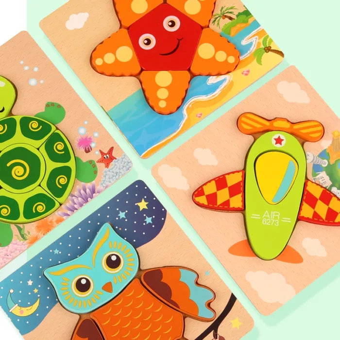 High Quality 3D Wooden Puzzles Educational Cartoon Animals Early Learning Cognition Intelligence Puzzle Game For Children Toys - Image 4