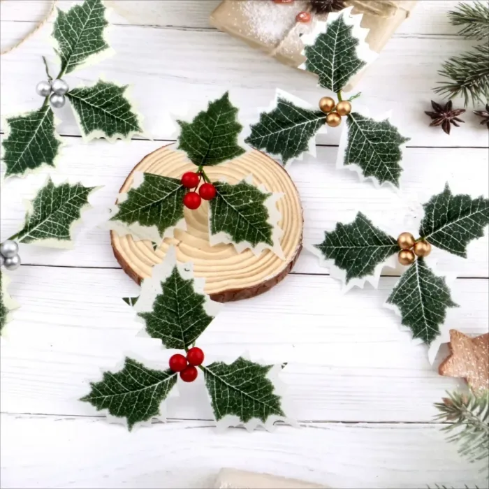 Artificial Holly Berries Green Leaves For DIY Christmas Wreath Wedding Flower Home Wedding Party Decoration Fake Berries - Image 1
