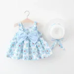 2Piece Summer Clothes Baby Girl Beach Dresses Casual Fashion Print Cute Bow Flower Princess Dress+Hat Newborn Clothing Set BC171 - Image 2