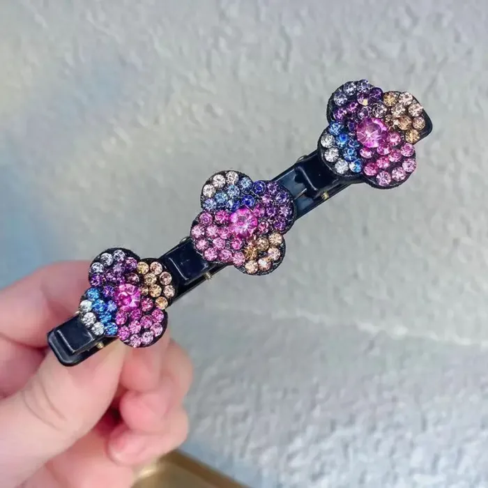 2023 New Fashion Sparkling Crystal Stone Braided Hair Clips 3 Flower Hair Accessory For Women Girls - Image 10