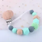Silicone Dummy Clips Baby Pacifier Leashes & Cases  Infant Teething Toys Beech Cartoon Wooden Chewable Toy Newborn Shower Gifts - Image 11