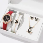 6/1pcs Set Women Watch Ring Necklace Earrings Bracelet Set Watches Butterfly Leather Strap Ladies Quartz WristWatch (No Box) - Image 10