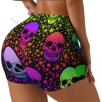 Women's Yoga Shorts Skulls And Pink Flowers Scrunch Booty Butt Lifting Comfort Fitness Gym - Image 9