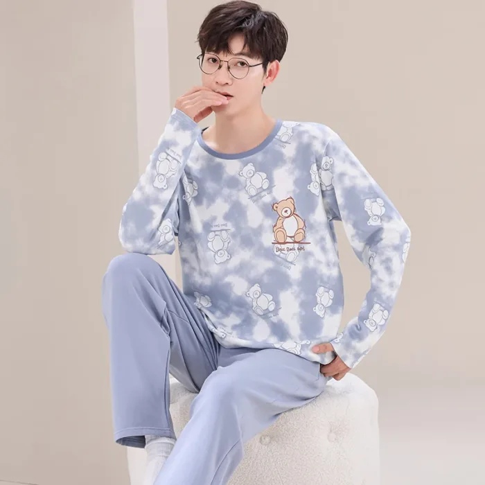 Big Size M-4XL Couple Pajamas Set Cute Cartoon Knited Cotton Sleepwear Women and Men Long Sleeve Pijamas Mujer - Image 6