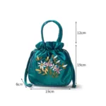 Small Women Bucket Bag Top Handle Ladies Handbag Phone Bag Summer Purse National Style Embroidered Flower Pattern Drawstring Bag - Image 6
