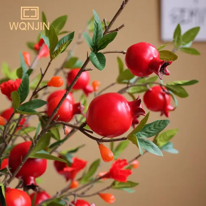 1PC Simulation 5 Heads Pomegranate Fruit,Home Living Room Decoration, New Year's Red Bonsai Decoration Artificial Flowers - Image 5