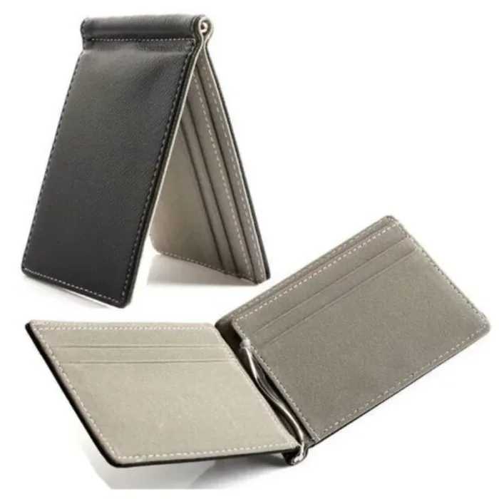 Leather Men Money Clips Metal Solid Wallets Credit Dollar Purses Money Holder portafoglio Wallet for Male Minimalist Card Holder - Image 1