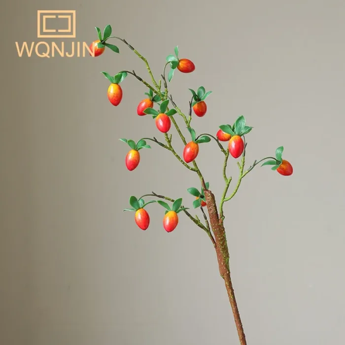 Pomegranate Branch With Leaves Red Artificial Flowers Fake Fruit Flores For Home Christma Vase Decoration Outdoor Garden - Image 7