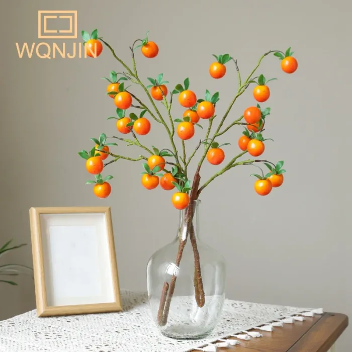 Pomegranate Branch With Leaves Red Artificial Flowers Fake Fruit Flores For Home Christma Vase Decoration Outdoor Garden - Image 3