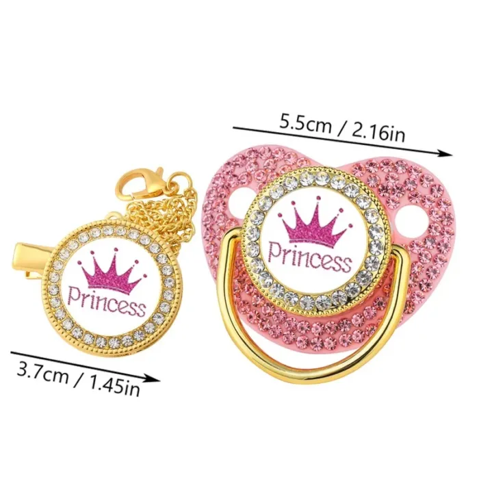 Luxury Crown Pacifier Clip Chain Set Baby Shower Gift Silicone Newborn Dummy Bpa Free Toddler Teether Zircon Baby Soother Nipple - Image 3