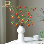 Pomegranate Branch With Leaves Red Artificial Flowers Fake Fruit Flores For Home Christma Vase Decoration Outdoor Garden - Image 2