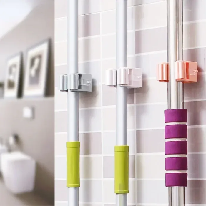 1pcs Punch-free Mop Holder Bathroom Shelf Wall-Mounted Mop Broom Hanger Self Adhesive Hooks Bathroom Storage Home Accessories - Image 4