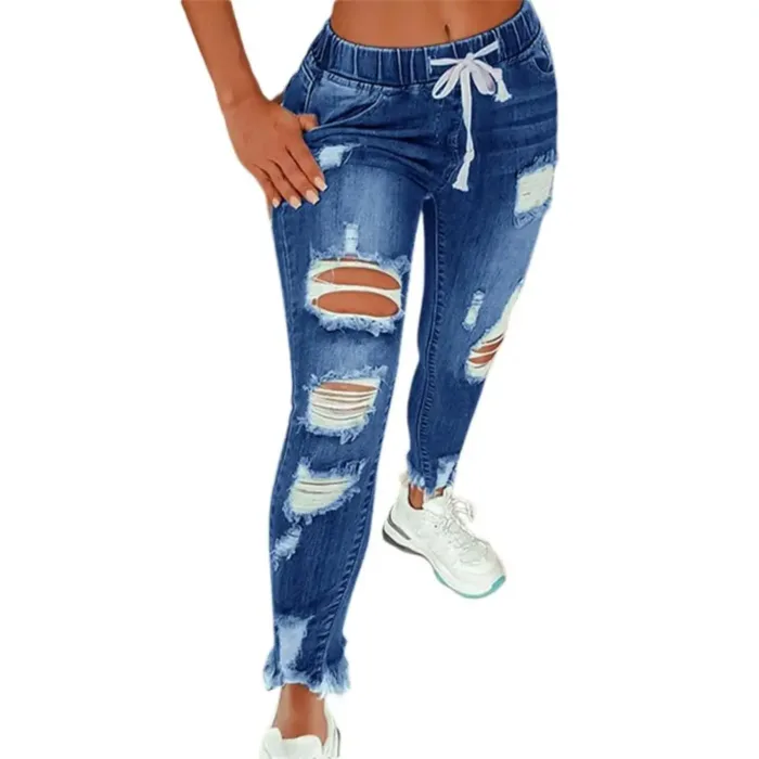 Womens Stretch Skinny Ripped Hole Washed Denim mom Jeans Female Slim Jeggings High Waist Pencil Pants Trousers - Image 11