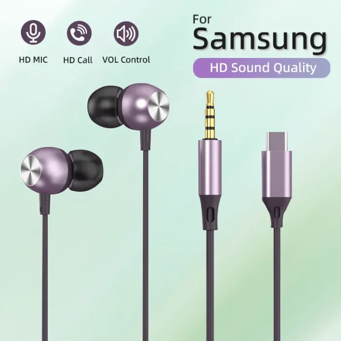 Type C With DAC Microphone Headphones For Samsung Galaxy S24 S23 S21 S22 Note Ultra Wired Earphones 3.5mm Jack Earbud Headset - Image 1