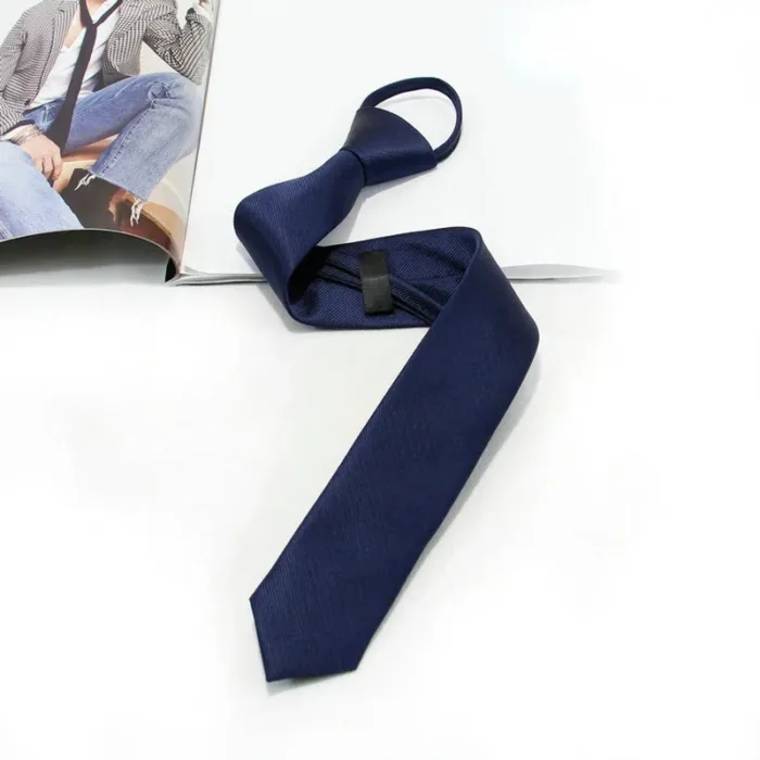 5cm Pre-tied Neck Tie Mens Skinny Zipper Ties Red Black Blue Solid Color Slim Narrow Bridegroom Party Dress Necktie Student Girl - Image 5