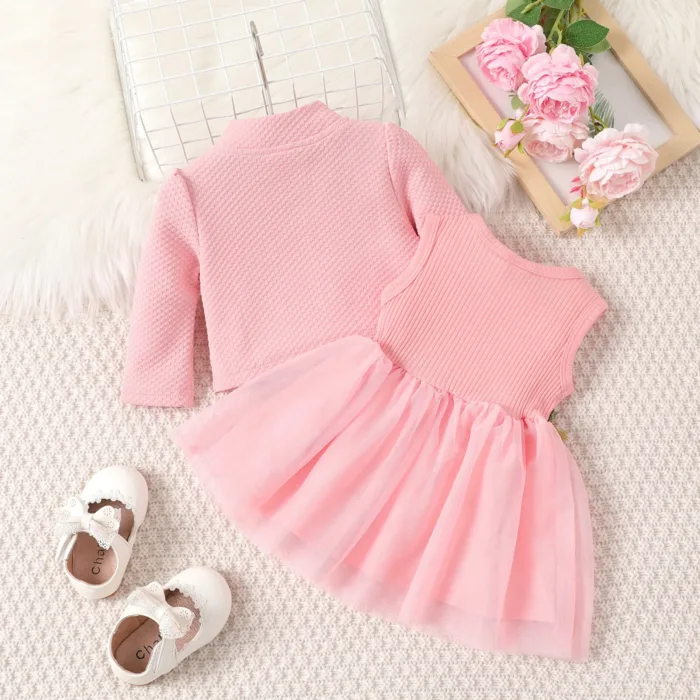 2Piece Sets Spring Autumn Newborn Girl Clothes Korean Fashion Solid Coat+Lace Flowers Princess Dress Baby Luxury Clothing BC859 - Image 3