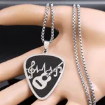 Rock Music Note Guitar Pick Necklace for Women Men Silver Color Stainless Steel Musical Symbol Chain Necklaces colares N7957S06 - Image 2