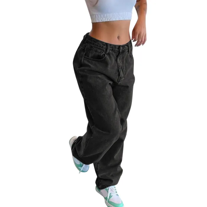 Low Waist Jeans Women Baggy Jeans 2023 New Fashion Straight Leg Pants Y2k Denim Trousers Vintage Loose Blue Washed Mom Jeans 90s - Image 3