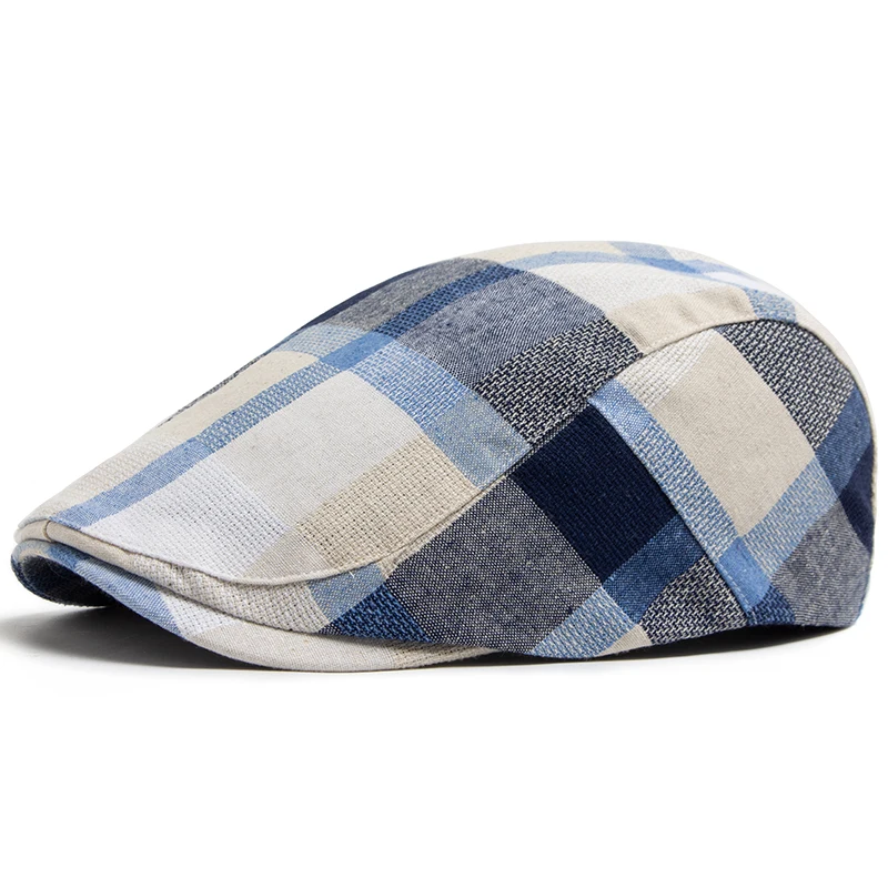 Se3ccfe4faa244dd49722e1071335d6d64.webp New Multicolour Plaid Beret Women Casual Sun Visor Flat Hat Vintage Fashion Berets Men Newsboy Caps Summer Button Adjustable - Image 1