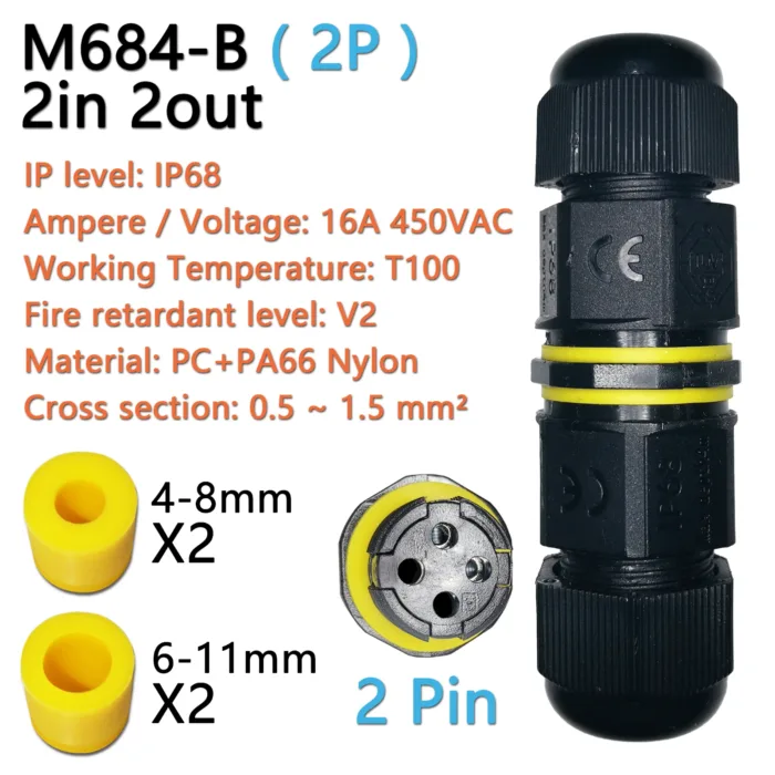 IP68 waterproof cable connector M682 2 in 2 out 2Pin 3Pin 4Pin 5Pin Electrical Terminal Adapter Wire Connector LED Light - Image 5