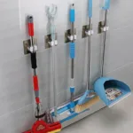 1pcs Punch-free Mop Holder Bathroom Shelf Wall-Mounted Mop Broom Hanger Self Adhesive Hooks Bathroom Storage Home Accessories
