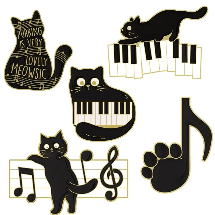 Instrument Piano Accordion Cat Enamel Pins Black Cat Music Note Lapel Badge Clothes Collar Brooch Backpack Jewelry Pin Wholesale - Image 8