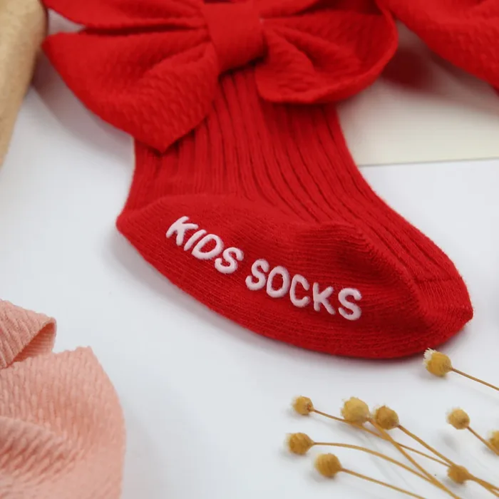 3Pcs/Set Big Bullet Bow Baby Headbands Elastic Nylon Hairbands Anti-Slip Socks Long Knee Cotton Sock 0-12M Maternity Clothing - Image 3