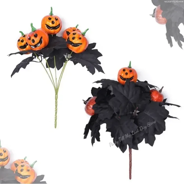 Halloween Decoration Artificial Flowers Bouquet with Pumpkins & Black Roses, Halloween Table Centerpiece for Dining Living Room - Image 5