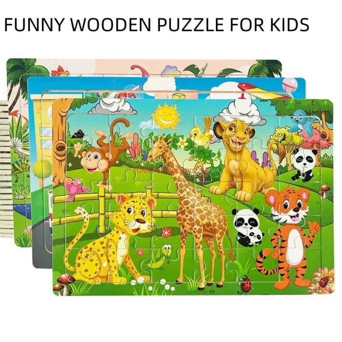 Logic Thinking Intellectual Wooden Game Puzzle Jigsaw Animal Vehicle Cartoon Early Educational Toys For Kids Children Gift - Image 1