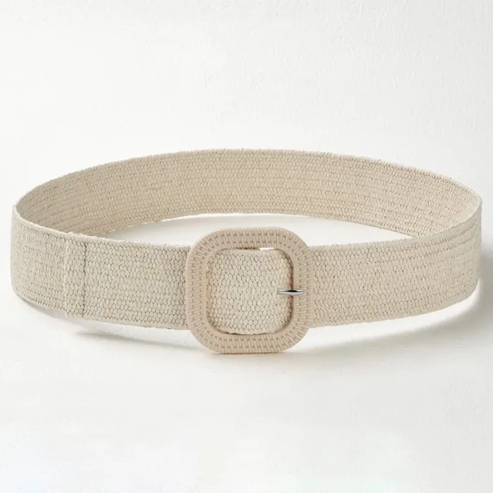 Vintage Bohemian Square Buckle Elastic Braided Belts Women Summer Wild Linen Weave Fake Straw Waist Belt Dress Shirt Decoration - Image 6