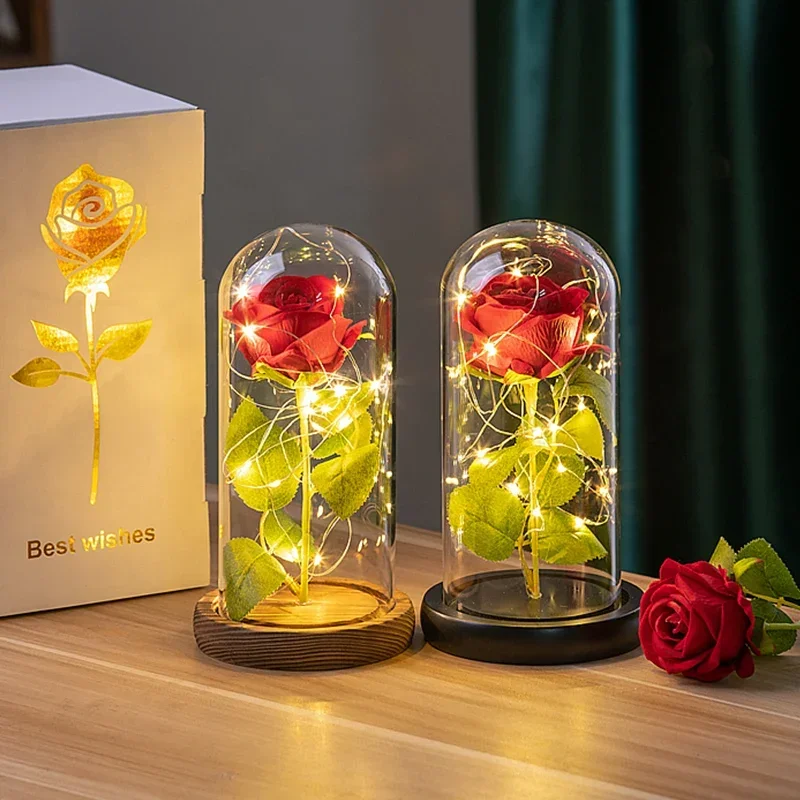 Se62e13e3398141a196ff500db4fcb6e0k.webp Artificial Rose Flowers Eternal Rose LED Light Foil Flower in Glass Cover Simulation Rose Flower Mothers Day Gifts Party Supply - Image 1