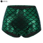 Womens Mermaid Fish Scale Print Booty Shorts High Waisted Hot Pants Party Club Festival Rave Dance Bottoms Sexy Clubwear