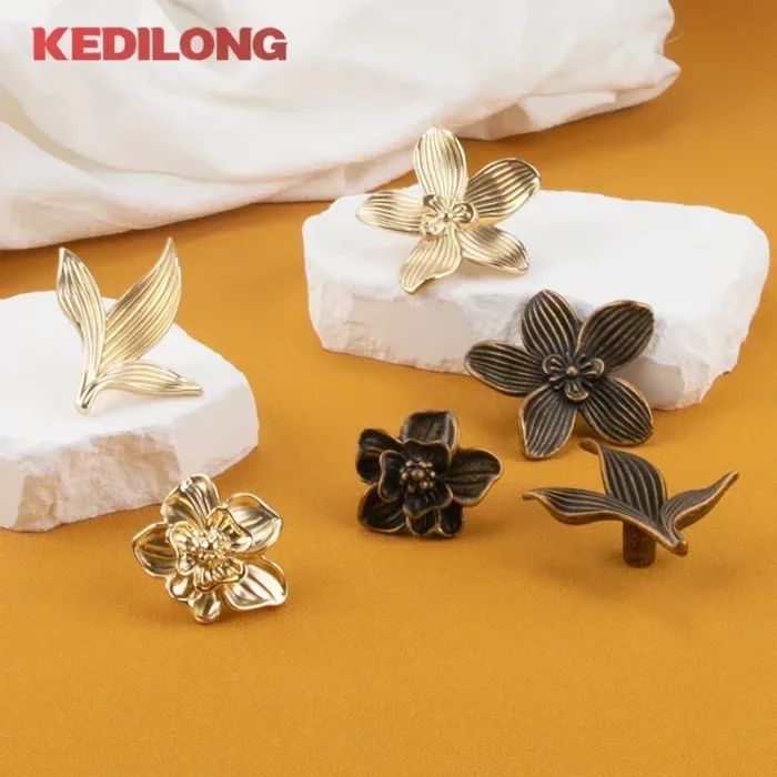 KEDLO European Light Luxury Flower Zinc Alloy Drawer Gold  Knob Furniture Hardware Kitchen Cabinet Vintage Bronze Pull Handle - Image 1