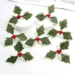 Artificial Holly Berries Green Leaves For DIY Christmas Wreath Wedding Flower Home Wedding Party Decoration Fake Berries - Image 3