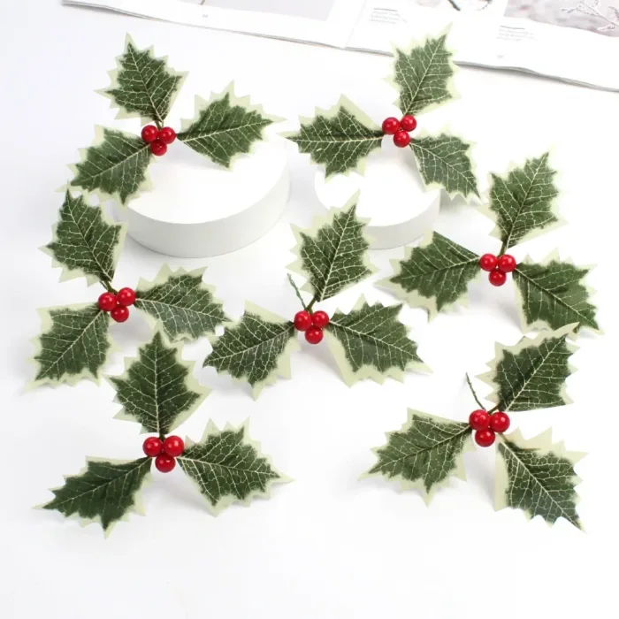 Artificial Holly Berries Green Leaves For DIY Christmas Wreath Wedding Flower Home Wedding Party Decoration Fake Berries - Image 3