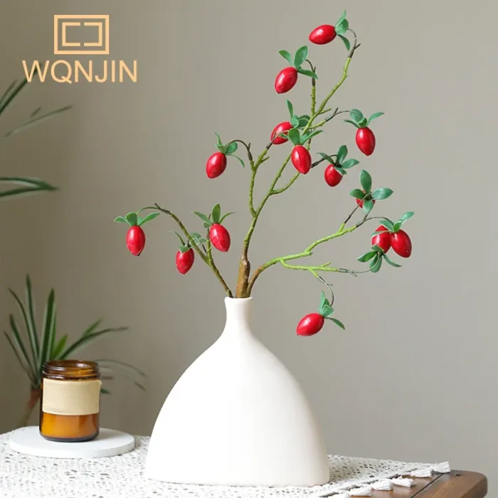Pomegranate Branch With Leaves Red Artificial Flowers Fake Fruit Flores For Home Christma Vase Decoration Outdoor Garden - Image 4