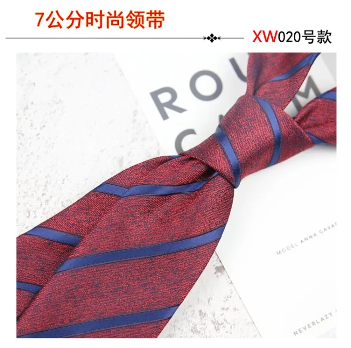 2024 New Korean 7cm Luxury Casual Neckties For Men Navy Brown Green Striped Neck Ties Formal Dress Suit Cravat Flower Red Tie - Image 23