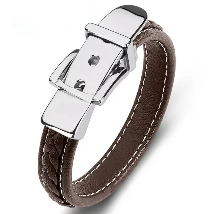 European and American Style Belt Buckle Stainless Steel Trendy Punk Style Men's Bracelet Multicolor Wide Leather Rope Bracelet - Image 19