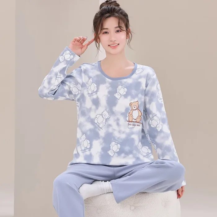 Big Size M-4XL Couple Pajamas Set Cute Cartoon Knited Cotton Sleepwear Women and Men Long Sleeve Pijamas Mujer - Image 5