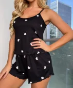 European and American style suspender shorts set, sexy love foreign trade women's home pajamas - Image 5