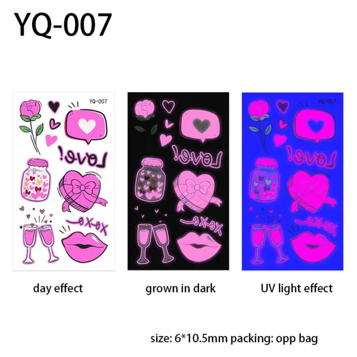 Luminous Temporary Tattoos Stickers Fluorescent Neon In Dark Illuminate Tattoo Elephant/Love Heart Shoulder Tattoo Party Sticker - Image 26