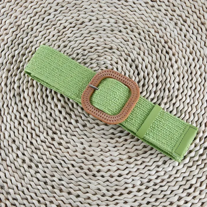 Vintage Bohemian Square Buckle Elastic Braided Belts Women Summer Wild Linen Weave Fake Straw Waist Belt Dress Shirt Decoration - Image 19