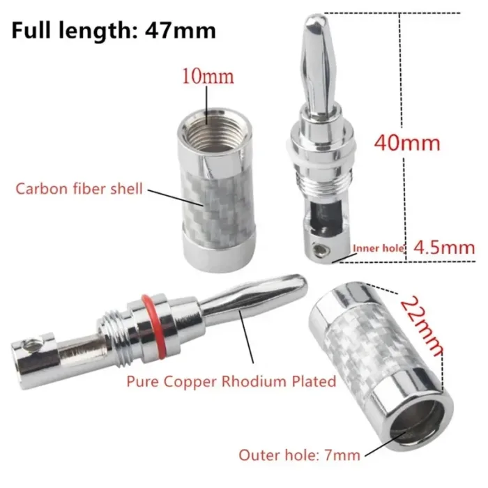Banana Plug Connector Consumer Electronics Bananas Conector Audio Jack Rhodium Plated Carbon Fiber Screw Press Speaker Terminal - Image 6