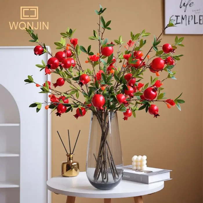 1PC Simulation 5 Heads Pomegranate Fruit,Home Living Room Decoration, New Year's Red Bonsai Decoration Artificial Flowers - Image 1