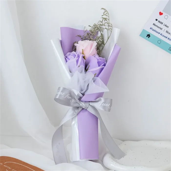 Artificial Soap Flower Rose Bouquet Gift Bags Valentine'S Day Birthday Gift Wedding Home Decor 3 Heads Rose Soap Bouquet Gift - Image 4