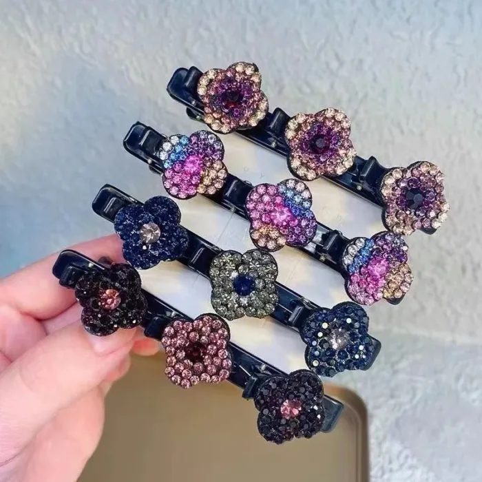2023 New Fashion Sparkling Crystal Stone Braided Hair Clips 3 Flower Hair Accessory For Women Girls - Image 5