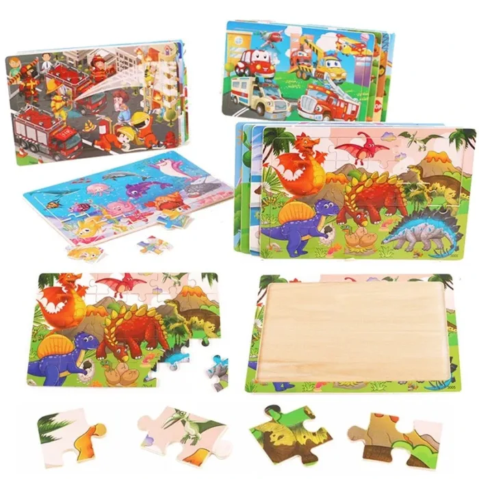 Logic Thinking Intellectual Wooden Game Puzzle Jigsaw Animal Vehicle Cartoon Early Educational Toys For Kids Children Gift - Image 2