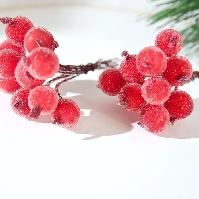 10pcs Mini Apple Fake Fruit glass Berries Artificial pomegranate red cherry Bouquet Stamen Christmas Apple Decorative - Image 1